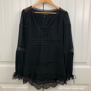 WHBM Black Boho Ruffle Lace Lolita Peasant Folk Folklore Sleeve Karlee Blouse 2